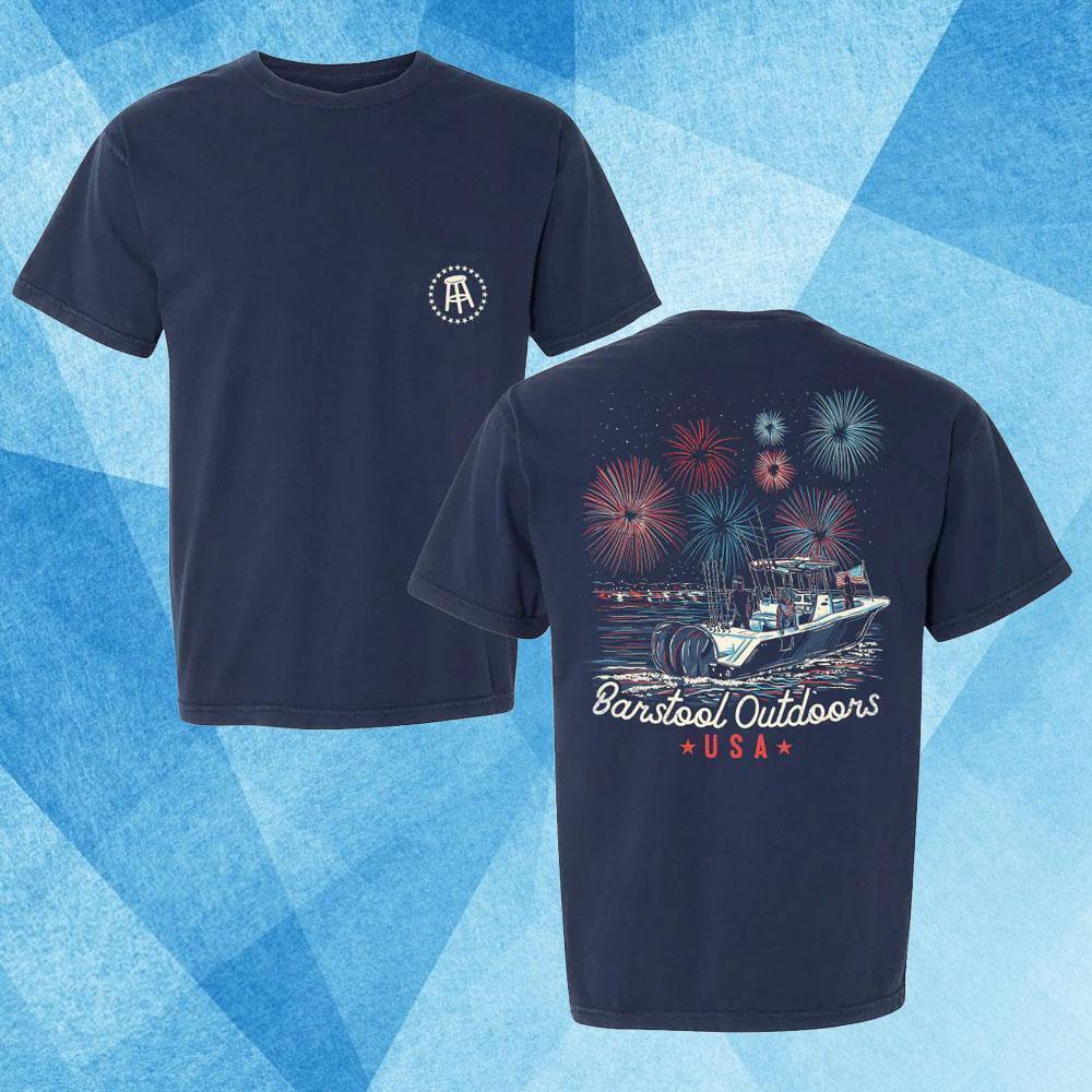 Barstool Outdoors Fireworks Usa Pocket Tshirt 2 Sided